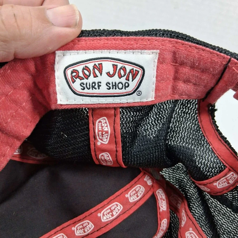 Ron Jon Surf Shop Trucker Hat Red Black Grey Distressed Patch Mesh Snapback OSFM
